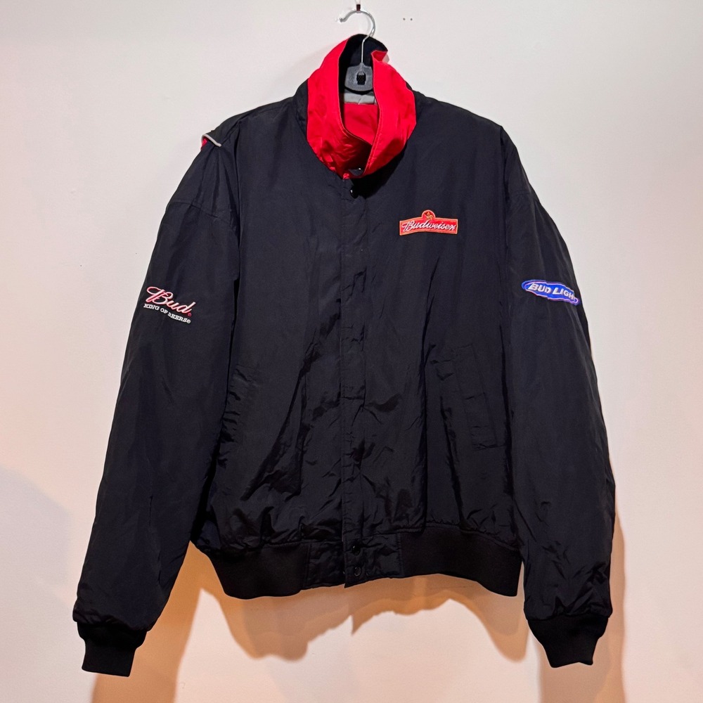 Budweiser Racing Jacket Mens XXL Black Red Bud Light King of Beers Embroidered